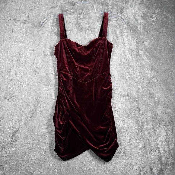 Cider Dress Womens Small Red Velvet Corset Cami Mini Ruched Clubwear Date Night - Picture 2 of 10